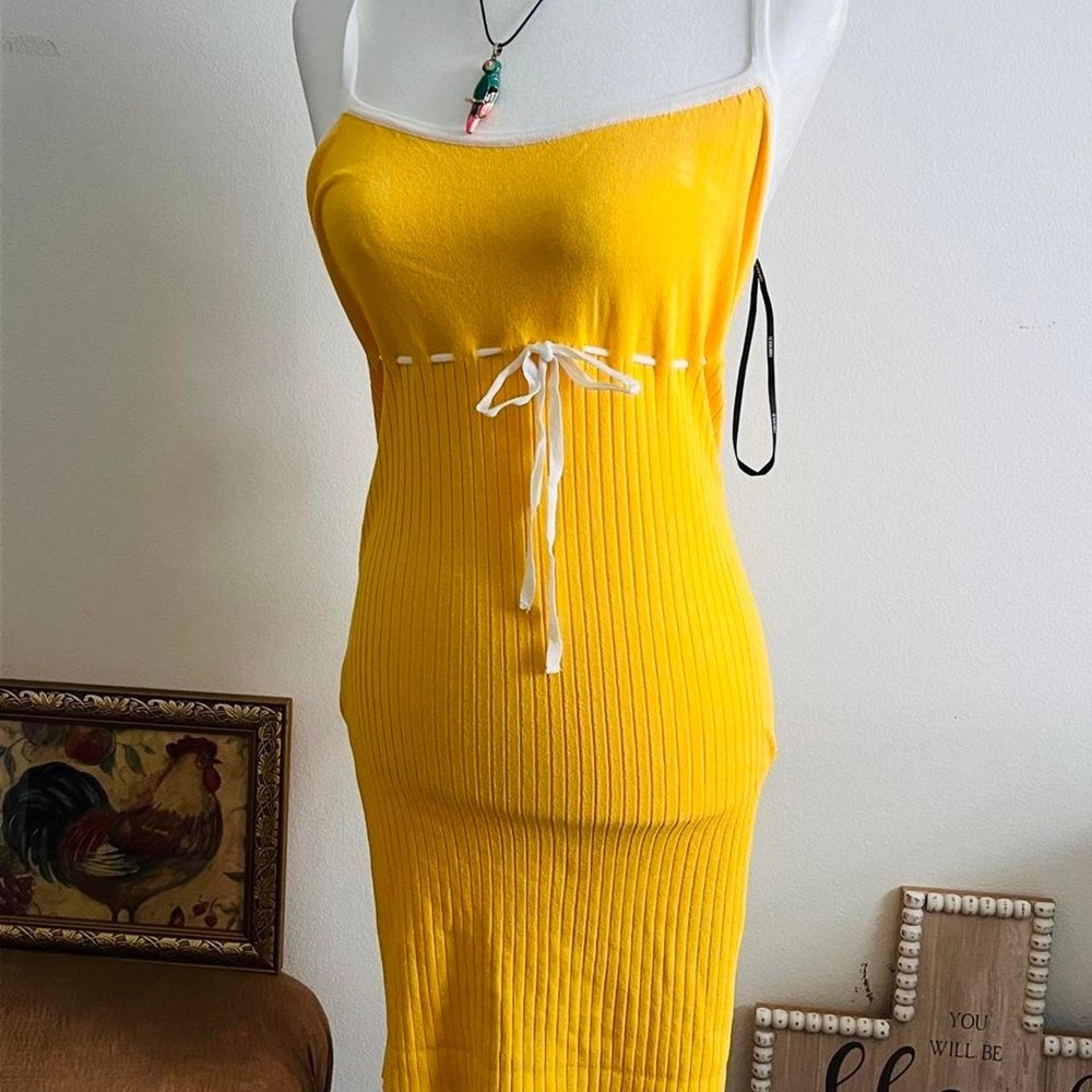 Tank Bodycon stretchable yellow summer mini dress